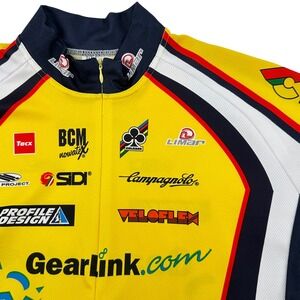 BCM Nowatex Cycling Jersey Men Size 6 (US Med) Yellow Navy Blue Gearlink Logo